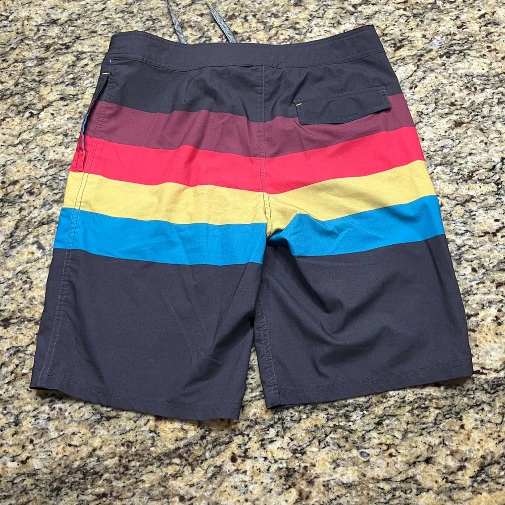 Mossimo Supply Co Mens Board Shorts Size 32 Striped Swim Trunks Grey Multi Color